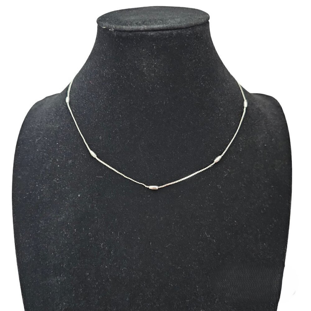 💎311 Avon Silver Tone Beaded Stacking Chain with Tubular Beads Necklace